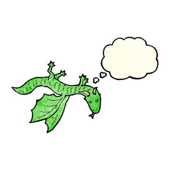 cartoon little dragon with thought bubble