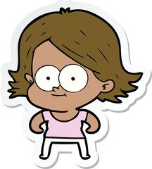 sticker of a happy cartoon girl