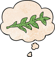 cartoon plant and thought bubble in grunge texture pattern style