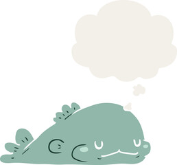 cartoon fish and thought bubble in retro style