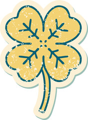 distressed sticker tattoo style icon of a 4 leaf clover