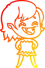 warm gradient line drawing cartoon laughing vampire girl