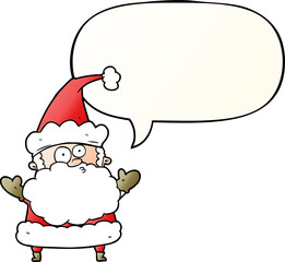 cartoon confused santa claus shurgging shoulders and speech bubble in smooth gradient style