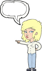 cartoon woman pointing with speech bubble