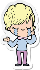 sticker of a cartoon woman crying