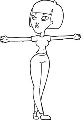 black and white cartoon woman spreading arms