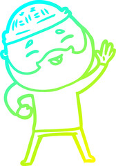 cold gradient line drawing cartoon happy bearded man