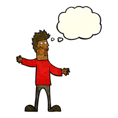 cartoon happy man with thought bubble