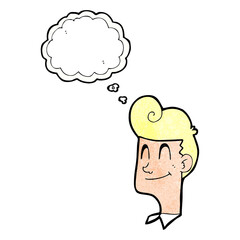 thought bubble textured cartoon smiling man