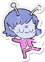 distressed sticker of a cartoon alien girl