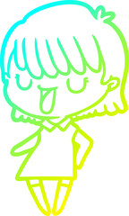 cold gradient line drawing cartoon woman