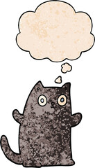 cartoon cat and thought bubble in grunge texture pattern style