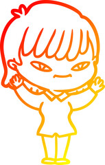 warm gradient line drawing cartoon woman