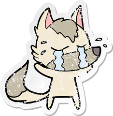distressed sticker of a cartoon crying wolf