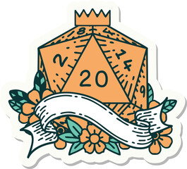 natural twenty D20 dice roll sticker