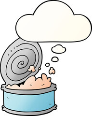 cartoon canned fish and thought bubble in smooth gradient style