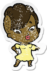 distressed sticker of a cartoon surprised girl