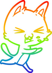 rainbow gradient line drawing cartoon cat hissing