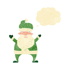 cartoon ugly santa claus with thought bubble
