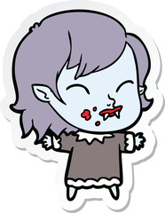 sticker of a cartoon vampire girl with blood on cheek