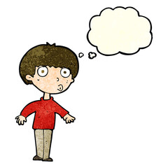 cartoon surprised boy with thought bubble