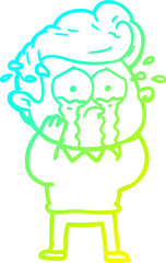 cold gradient line drawing cartoon crying man