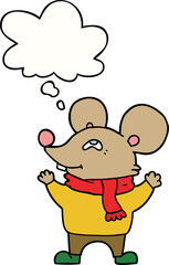 cartoon mouse wearing scarf and thought bubble