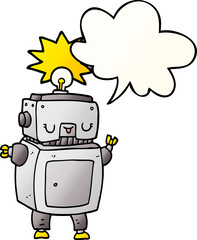 cartoon robot and speech bubble in smooth gradient style