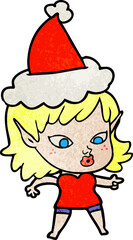 pretty textured cartoon of a elf girl wearing santa hat