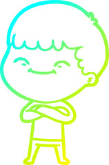 cold gradient line drawing cartoon happy boy