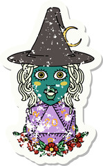 half orc witch with natural twenty dice roll illustration