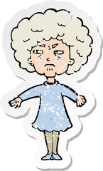 retro distressed sticker of a cartoon bitter old woman