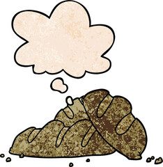 cartoon loaves of bread and thought bubble in grunge texture pattern style