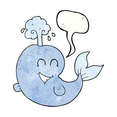 speech bubble textured cartoon whale spouting water