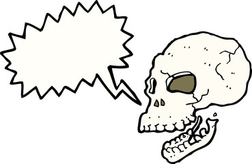 cartoon spooky skull with speech bubble