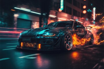 Concept streetracing car with magma exhausts, generative AI