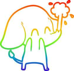 rainbow gradient line drawing cute cartoon elephant spouting water