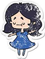 distressed sticker cartoon of a cute kawaii girl