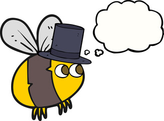 thought bubble cartoon bee in top hat