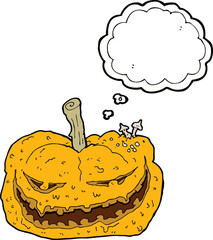 cartoon halloween pumpkin with thought bubble