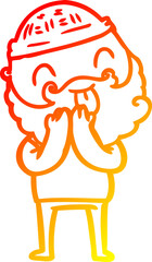 warm gradient line drawing man with beard sticking out tongue