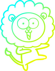 cold gradient line drawing happy cartoon lion