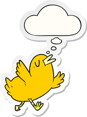 cartoon happy bird and thought bubble as a printed sticker