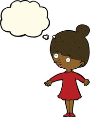 cartoon surprised woman with thought bubble
