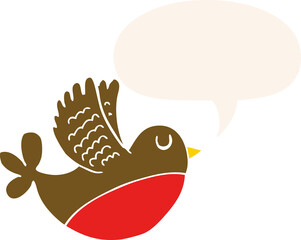cartoon flying bird and speech bubble in retro style