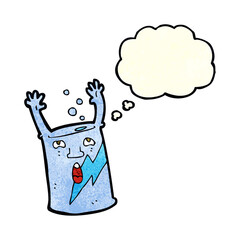 cartoon soda can character with thought bubble