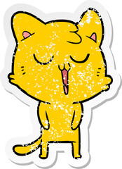 distressed sticker of a cartoon cat singing