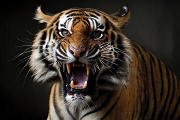 Fototapeta na wymiar Fierce tiger growling — Generative AI