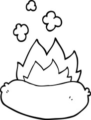 line drawing cartoon burning sausage