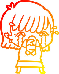 warm gradient line drawing cartoon girl crying